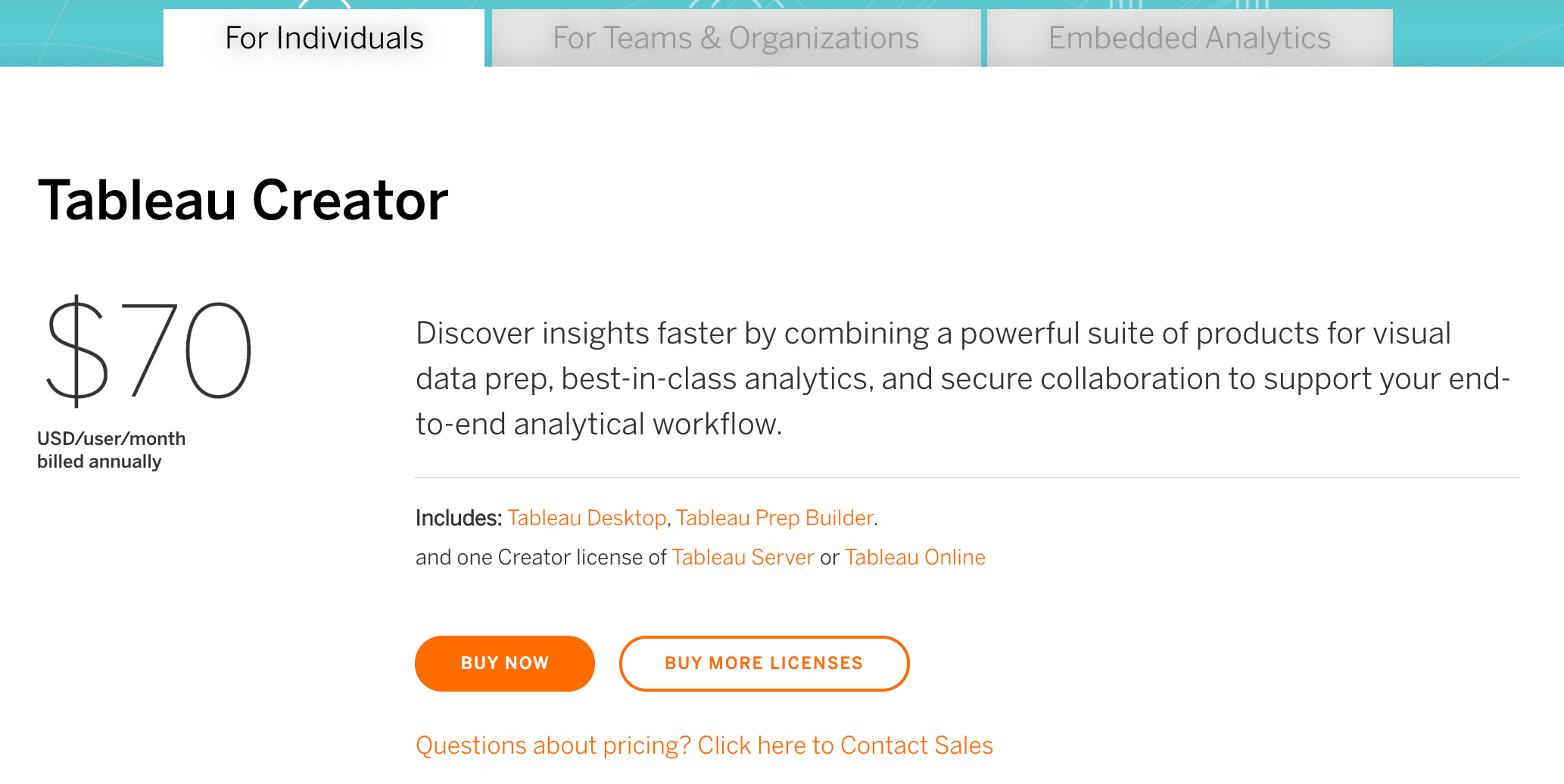 Tableau Individual Pricing